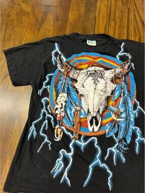 Vintage 90s American Thunder Steer Skull Lightning Shirt L